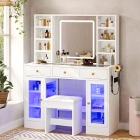 Aesthetic Makeup Vanity Desk with LED Mirror and Adjustable RGB Lights, Spacious Makeup Vanity with 6 Drawers, 44.5" L x 15.5" W x 55" H, White(m-1)