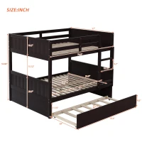 Full-Over-Full Bunk Bed with Pullout Trundle, Space-Saving Bed Frame with 2 Separate Beds, 79.5" L x 57" W x 60" H, Espresso(m-3)