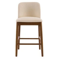 Cozy Lois Indoor Upholstered Wooden Stools with Padded Soft Fabric, Sturdy Bar Chairs with Footrest, 19" L x 22" W x 37" H, Beige+Walnut(m-2)