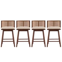 Woven Rattan Counter Chairs with Padded Upholstered Seat, Counter Height Bar Stools with Durable Frame, 19.5'' L x 21'' W x 35'' H, Beige+Walnut(m-4)