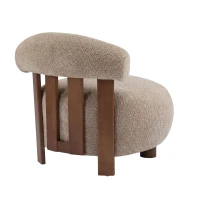 Modern Bouclé Fabric Accent Chair with Curved Backrest, Cozy Lounge Seating with Solid Birch Wood Frame, 29'' L x 31'' W x 29'' H, Light Brown+Walnut(m-6)