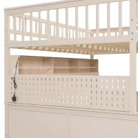 Full XL Over Queen Bunk Bed with Built-In Storage Shelf and Safety Rope, Useful Bed Frame with Pegboard Side Panel, 83.5" L x 62.5" W x 59" H, Beige(m-13)