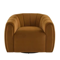 Modern Swivel Club Chair with Boutique-Feel Seat, Semi-Circular Backrest Armchair with Integrated Armrests, 37'' L x 32.5'' W x 26.5'' H, Black+Caramel(m-2)