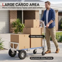 Soozier 4-Wheel/2-Wheel Cargo Cart, 2-in-1 Folding Hand Truck with Aluminum Alloy Frame and Steel Handle, Capacity, Silver Tone(m-5)