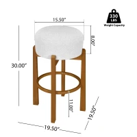Indoor Round Seat Bar Stools with Premium Solid Frame, Non-Swivel Bar Chairs with Ergonomic Round Seat, 19.5'' L x 19.5'' W x 30'' H, Ivory+Walnut(m-3)