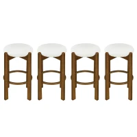 Indoor Bar Stools with Solid Rubberwood Frame, Non-Swivel Bar Chairs with High-Resilience Foam Seat, 19.5'' L x 19.5'' W x 30'' H, Ivory+Walnut(m-4)