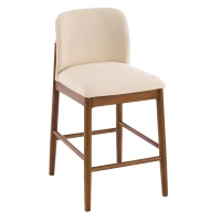 Cozy Lois Indoor Upholstered Wooden Stools with Padded Soft Fabric, Sturdy Bar Chairs with Footrest, 19" L x 22" W x 37" H, Beige+Walnut(m-7)