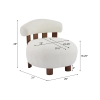 Modern Bouclé Fabric Accent Chair with Curved Backrest, Cozy Lounge Seating with Solid Birch Wood Frame, 29'' L x 31'' W x 29'' H, Off White+Walnut(m-3)