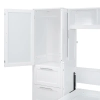 Space-Saving Full Size Murphy Wall Bed with Integrated Shelf, Customizable Bed Frame with Closet and 2 Drawers, 107.5" L x 58" W x 72" H, White(m-13)