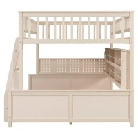 Full XL Over Queen Bunk Bed with Built-In Storage Shelf and Safety Rope, Useful Bed Frame with Pegboard Side Panel, 83.5" L x 62.5" W x 59" H, Beige(m-11)