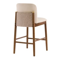 Cozy Lois Indoor Upholstered Wooden Stools with Padded Soft Fabric, Sturdy Bar Chairs with Footrest, 19" L x 22" W x 37" H, Beige+Walnut(m-9)