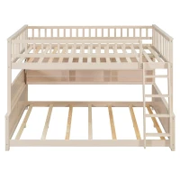 Full XL Over Queen Bunk Bed with Built-In Storage Shelf and Safety Rope, Useful Bed Frame with Pegboard Side Panel, 83.5" L x 62.5" W x 59" H, Beige(m-2)