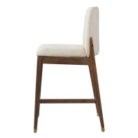 Counter Height Bar Stool Set of 2 with Premium Rubberwood, Modern Bar Chairs with Metal-Tipped Feet, 20'' L x 22.5'' W x 38'' H, Beige+Walnut(m-7)