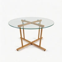 Round Tempered Glass Coffee Table with Solid Iron Legs, Modern Center Table with Stable Frame, 27.5'' L x 27.5'' W x 14.5'' H, Natural+Transparent(m-2)