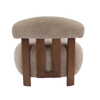Modern Bouclé Fabric Accent Chair with Curved Backrest, Cozy Lounge Seating with Solid Birch Wood Frame, 29'' L x 31'' W x 29'' H, Light Brown+Walnut(m-7)