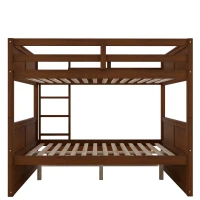 Full-Over-Full Bunk Bed with Pullout Trundle, Space-Saving Bed Frame with 2 Separate Beds, 79.5" L x 57" W x 60" H, Walnut(m-5)