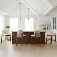 Cozy Lois Indoor Upholstered Wooden Stools with Padded Soft Fabric, Sturdy Bar Chairs with Footrest, 19" L x 22" W x 37" H, Beige+Walnut(m-1)