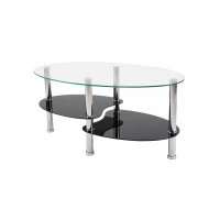 Oval Tempered Glass Coffee Table with Stainless Steel Legs, Modern Centre Table with Rounded Edges, 34.5'' L x 19'' W x 16'' H, Black+Transparent(m-2)