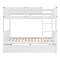 Full-Over-Full Bunk Bed with Pullout Trundle, Space-Saving Bed Frame with 2 Separate Beds, 79.5" L x 57" W x 60" H, White(m-2)