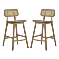 Bari Counter Stools with High-Quality Rubber Wood, Cozy Bar Chairs with Good Breathability and Lumbar Support, 18" L x 20.5" W x 26" H, Walnut(m-5)