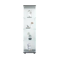 Glass Display Cabinet with Adjustable Feet and Safety Bumpers, Floor-Standing Curio Bookshelf with Tempered Glass, 16.5'' L x 14.5'' W x 64.5'' H, Black(m-2)