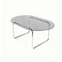 Curved Tempered Glass Coffee Table with Fingerprint-Resistant Top, Minimalist Center Table with U-Shaped Metal Legs, 35.5'' L x 23.5'' W x 15'' H, Grey(m-8)