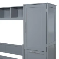 Space-Saving Full Size Murphy Wall Bed with Integrated Shelf, Customizable Bed Frame with Closet and 2 Drawers, 107.5" L x 58" W x 72" H, Gray(m-14)