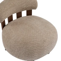 Modern Bouclé Fabric Accent Chair with Curved Backrest, Cozy Lounge Seating with Solid Birch Wood Frame, 29'' L x 31'' W x 29'' H, Light Brown+Walnut(m-8)