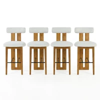 Modern Bar Stool Set of 4 with Padded Upholstered Seat, Indoor Bar Chairs with Ergonomic Cylindrical Backrest,19'' L x 23'' W x 43'' H, Ivory+Walnut(m-4)
