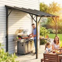 Outsunny Hardtop Grill Gazebo, Lean-to BBQ Shelter with Polycarbonate Roof for Outdoor, Patio, Lawn(m-8)