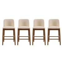 Cozy Lois Indoor Upholstered Wooden Stools with Padded Soft Fabric, Sturdy Bar Chairs with Footrest, 19" L x 22" W x 37" H, Beige+Walnut(m-4)