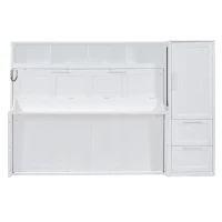 Space-Saving Full Size Murphy Wall Bed with Integrated Shelf, Customizable Bed Frame with Closet and 2 Drawers, 107.5" L x 58" W x 72" H, White(m-2)