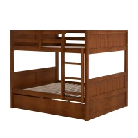 Full-Over-Full Bunk Bed with Pullout Trundle, Space-Saving Bed Frame with 2 Separate Beds, 79.5" L x 57" W x 60" H, Walnut(m-6)