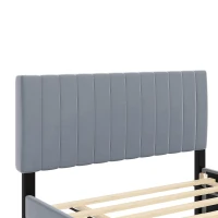 Space-Saving Full Size Upholstered Platform Bed with Twin-Size Trundle, Solid Bed Frame with 10 Reinforced Slats, 80" L x 58" W x 46" H, Gray(m-8)