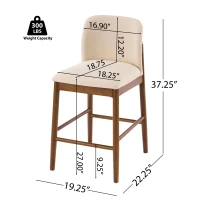 Cozy Lois Indoor Upholstered Wooden Stools with Padded Soft Fabric, Sturdy Bar Chairs with Footrest, 19" L x 22" W x 37" H, Beige+Walnut(m-3)