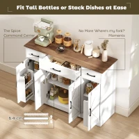 HOMCOM 47" Buffet Cabinet with Soft-Close Hinges, Farmhouse Sideboard with 3 Drawers, Adjustable Shelves and Spice Racks, White(m-4)