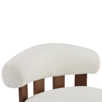 Modern Bouclé Fabric Accent Chair with Curved Backrest, Cozy Lounge Seating with Solid Birch Wood Frame, 29'' L x 31'' W x 29'' H, Off White+Walnut(m-8)
