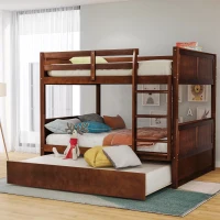 Full-Over-Full Bunk Bed with Pullout Trundle, Space-Saving Bed Frame with 2 Separate Beds, 79.5" L x 57" W x 60" H, Walnut(m-1)