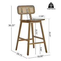 Bari Counter Stools with High-Quality Rubber Wood, Cozy Bar Chairs with Good Breathability and Lumbar Support, 18" L x 20.5" W x 26" H, Walnut(m-3)