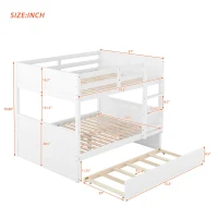 Full-Over-Full Bunk Bed with Pullout Trundle, Space-Saving Bed Frame with 2 Separate Beds, 79.5" L x 57" W x 60" H, White(m-3)