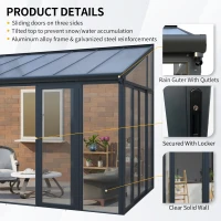 Enclosed Patio Cover with Double‑Layer Polycarbonate Roof, All‑Season Sunroom with 3 Lockable Sliding Doors, 168.5'' L x 115'' W x 123'' H, Black(m-6)