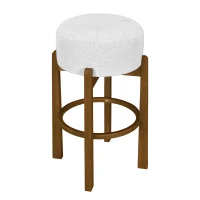 Indoor Round Seat Bar Stools with Solid Rubberwood Frame, Non-Swivel Bar Chairs with Padded Upholstered Seat, 19.5'' L x 19.5'' W x 30'' H, Ivory+Walnut(m-5)