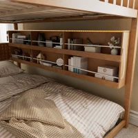 Full Over Full Bunk Bed with Convenient Storage Headboard, Unique Bed Frame with Multi-Color Light Strip, 79" L x 57.5" W x 57" H, Brown(m-9)