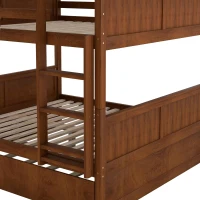 Full-Over-Full Bunk Bed with Pullout Trundle, Space-Saving Bed Frame with 2 Separate Beds, 79.5" L x 57" W x 60" H, Walnut(m-12)