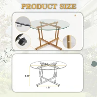 Round Tempered Glass Coffee Table with Solid Iron Legs, Modern Center Table with Stable Frame, 27.5'' L x 27.5'' W x 14.5'' H, Natural+Transparent(m-3)