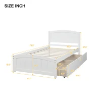 Solid Twin Wood Platform Bed with Strong Pine Legs and Durable Material, Bunk Bed with 2 Drawers Below, 79.5" L x 41.5" W x 37.5" H , White(m-3)