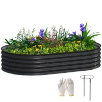 Outsunny 5' x 3' x 1' Large Outdoor Planter Box, Galvanized Raised Garden Bed with Metal Plant Stake, Black(m-9)