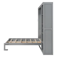 Space-Saving Murphy Bed with 5-layer Folded Cabinet, Solid Murphy Bed Frame with 600 lbs Weight Capacity, 87.5" L x 15.5" W x 83.5" H, Gray(m-7)