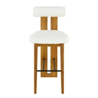 Plush Sherpa Bar Stool Set of 4 with High-Resilience Foam, Indoor Bar Chairs with Premium Rubber Wood Frame, 19'' L x 23'' W x 43'' H, Walnut+White(m-2)