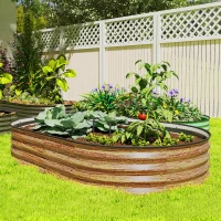 Outsunny 5' x 3' x 1' Large Outdoor Planter Box, Galvanized Raised Garden Bed with Metal Plant Stake, Brown Wood Effect(m-8)